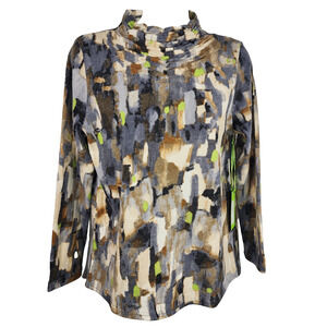 Trisha Tyler Womens Top Small Watercolor Multicolor Rouching Stitch Mock Neck